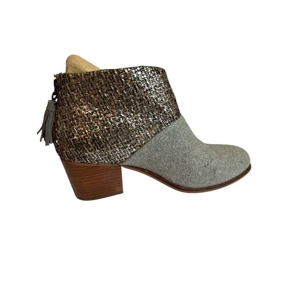 TOMS Women's Leila Metallic Felt Ankle Zip Heeled Booties Size 8.5W Gray Black - Picture 2 of 7